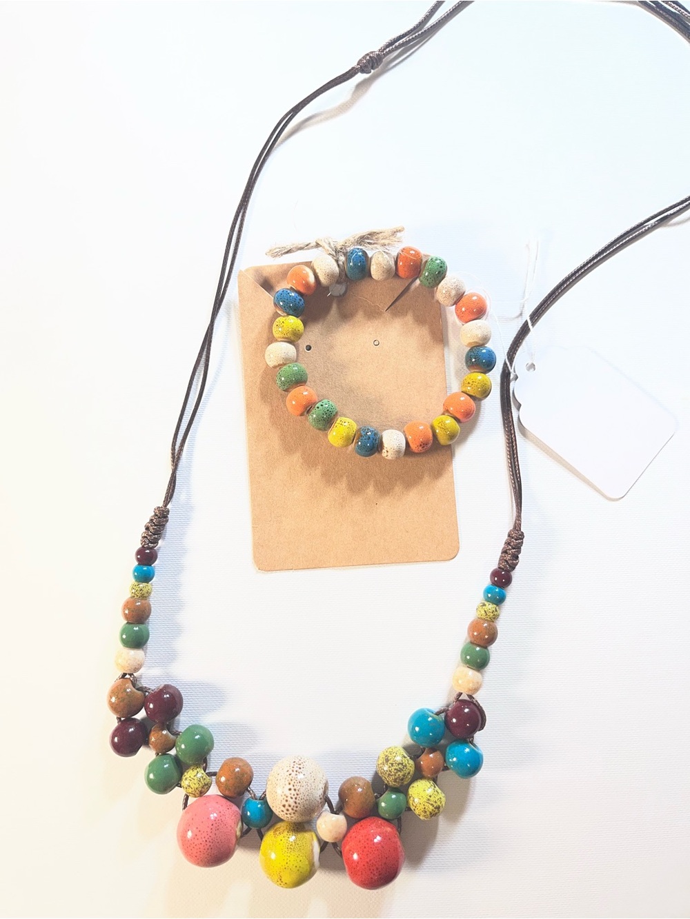 Handcrafted Multicolor Bead Necklace & Bracelet Set